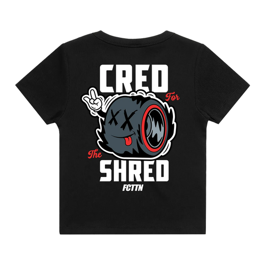 Women's Fitted Ribbed Tee - Cred For The Shred on Black