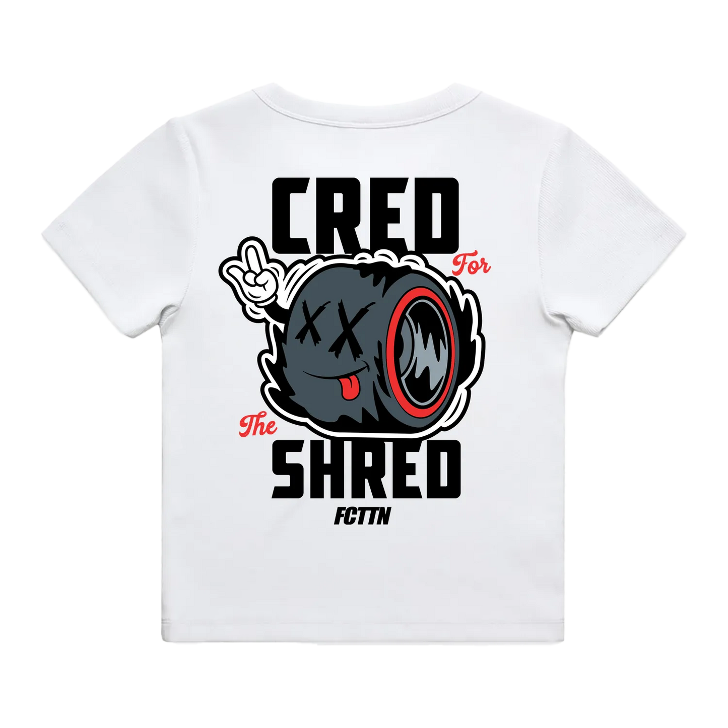 Women's Fitted Ribbed Tee - Cred For The Shred on White