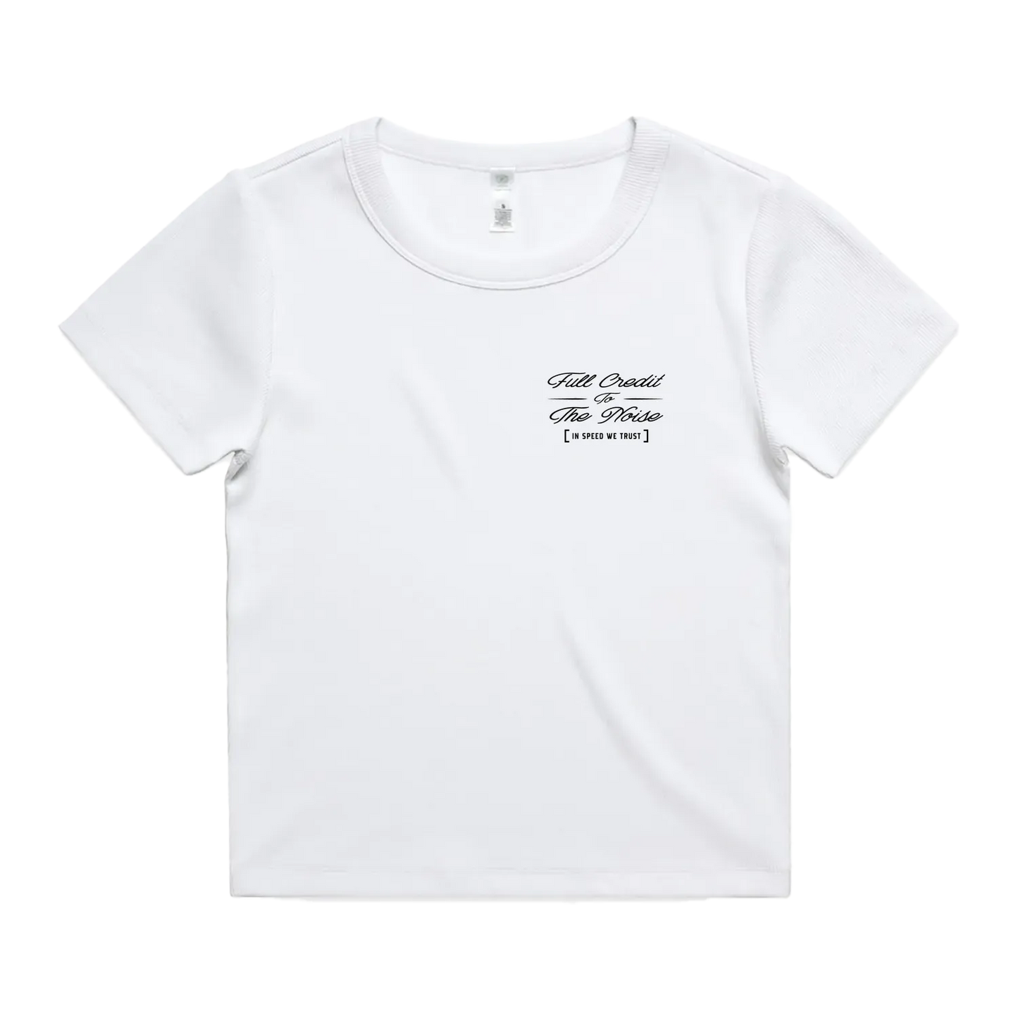 Women's Fitted Ribbed Tee - In Speed We Trust on White