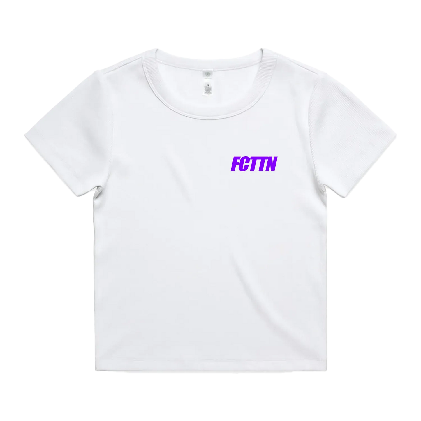 Women's Fitted Ribbed Tee - FCTTN Racing Purple on White